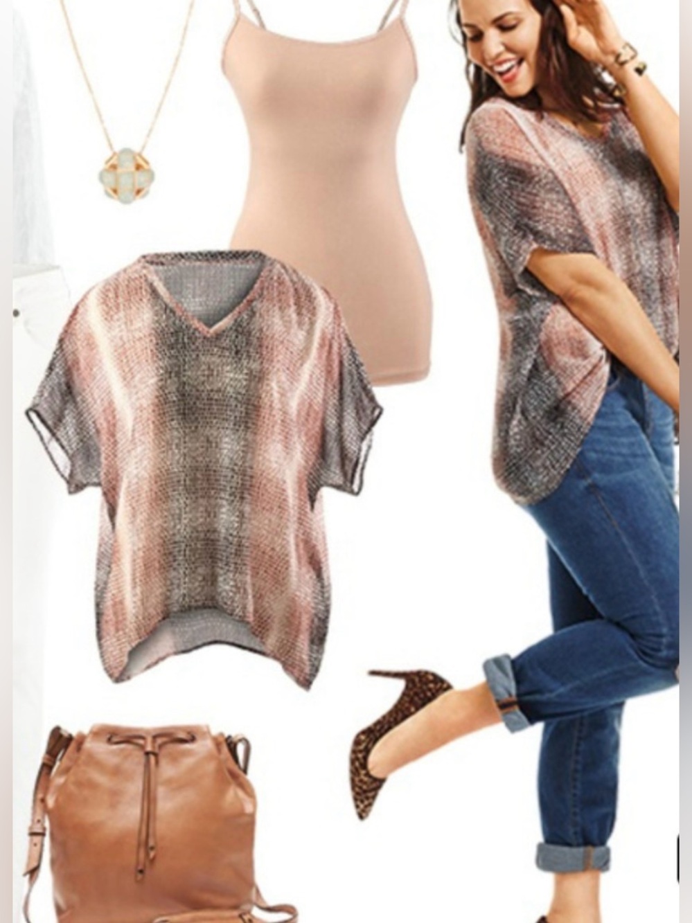 CAbi Wild! Cover Up Tee #240 Sheer Blush Brown V-Neck Blouse Sz XS Animal Print